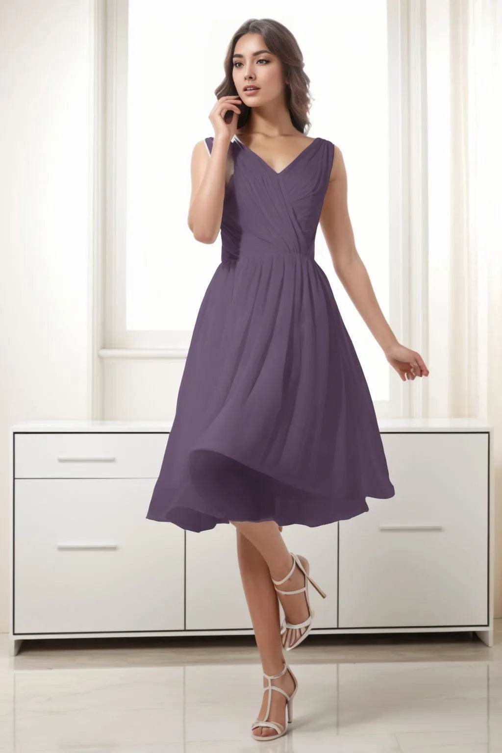 A-Line Tea Length Chiffon Homecoming Dresses CS0528 - COCOMELODY