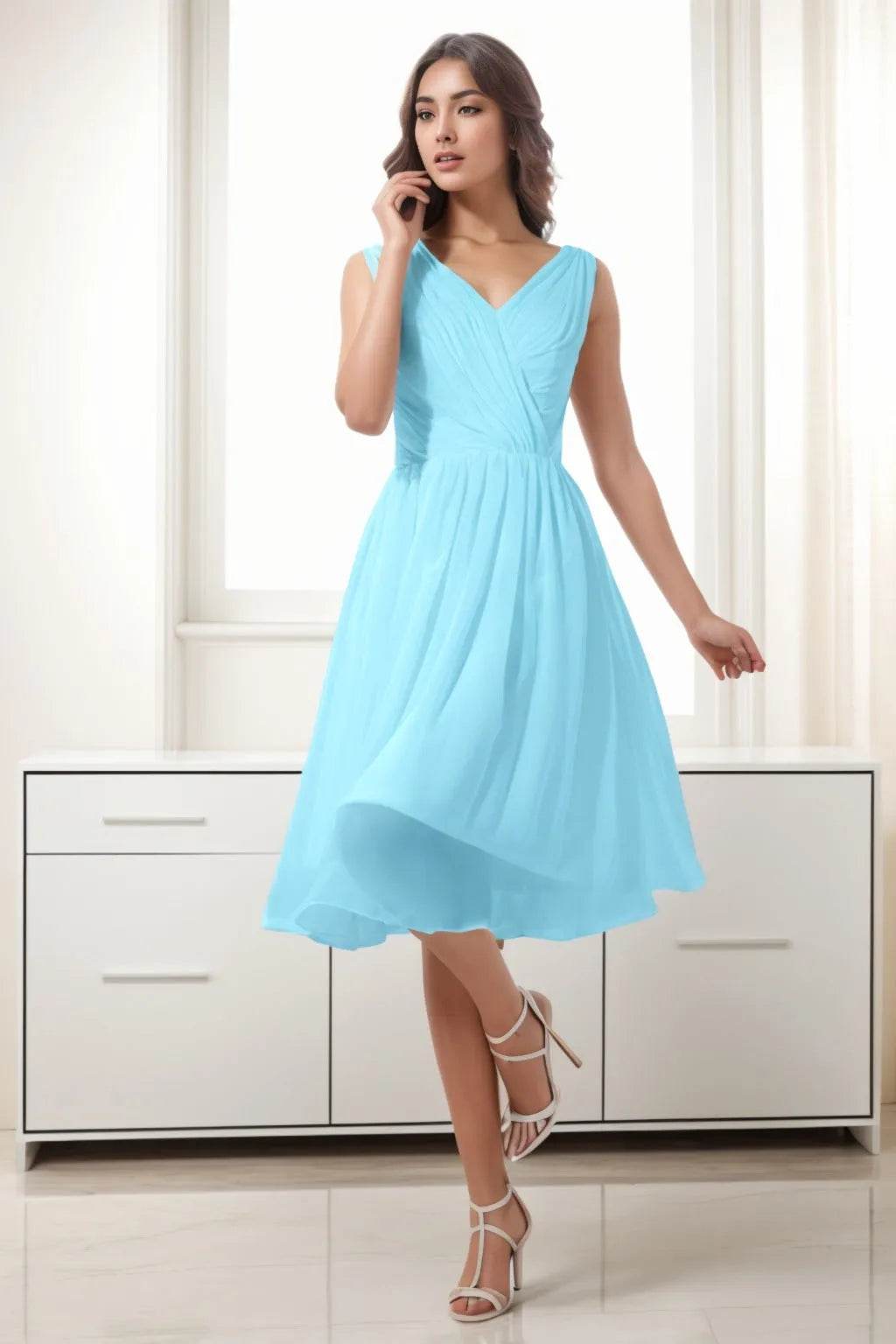 A-Line Tea Length Chiffon Homecoming Dresses CS0528 - COCOMELODY