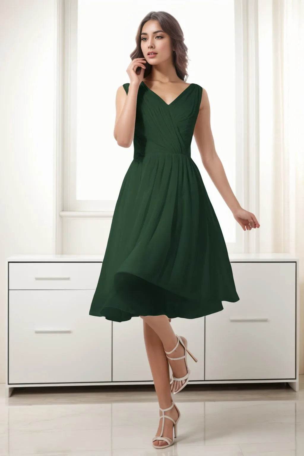 A-Line Tea Length Chiffon Homecoming Dresses CS0528 - COCOMELODY