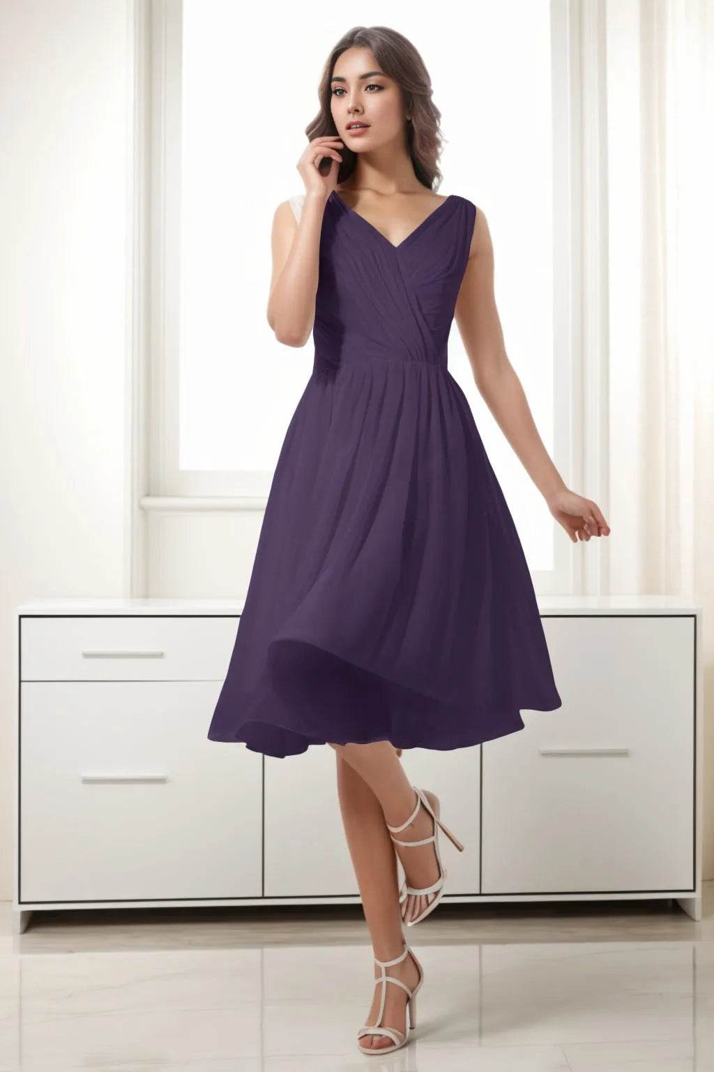 A-Line Tea Length Chiffon Homecoming Dresses CS0528 - COCOMELODY