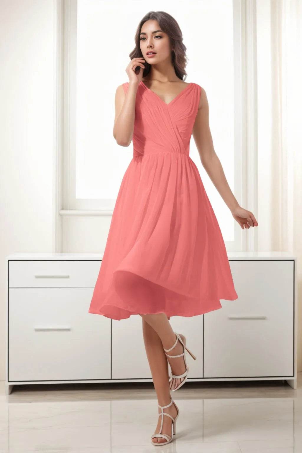 A-Line Tea Length Chiffon Homecoming Dresses CS0528 - COCOMELODY