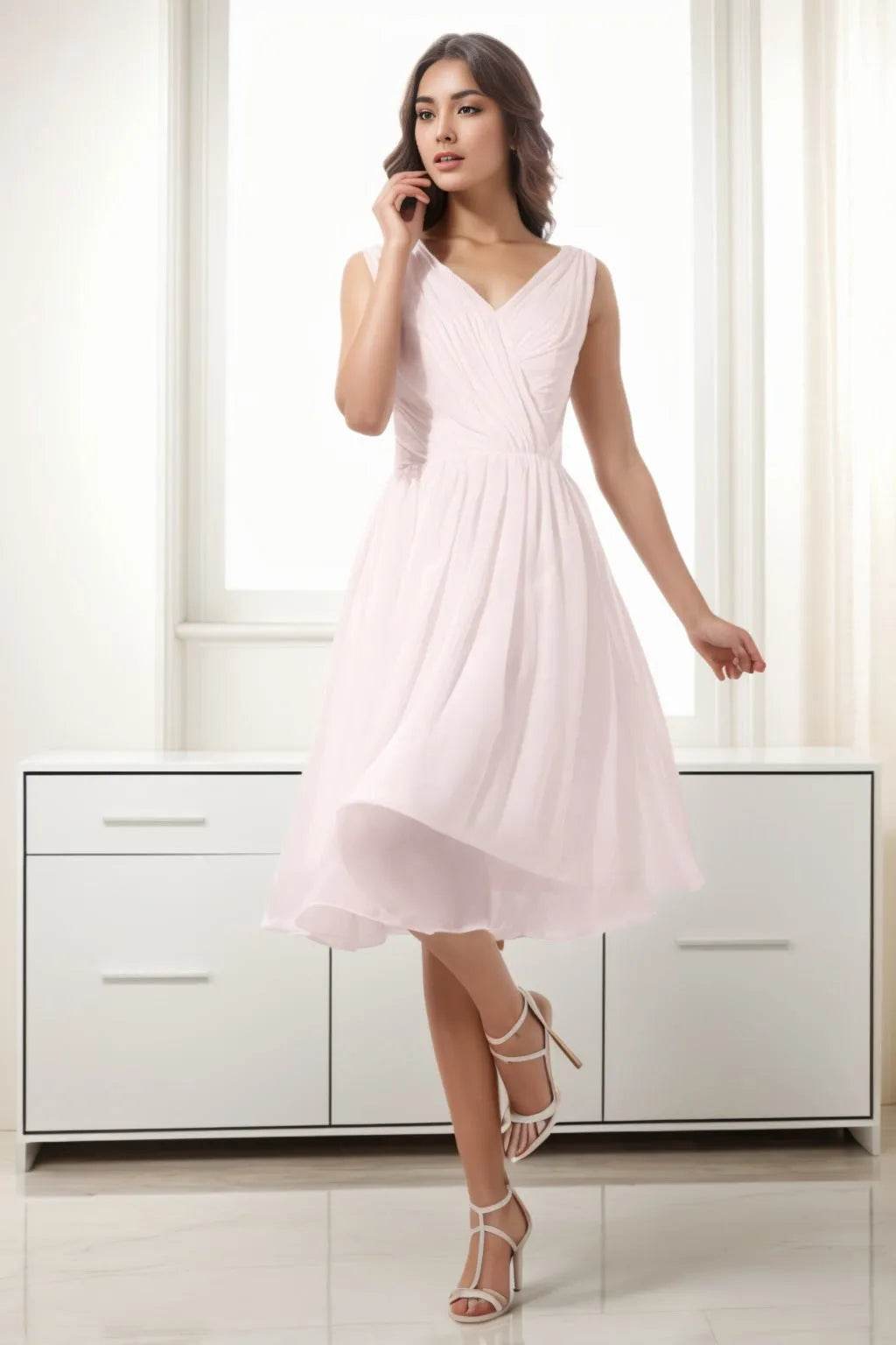 A-Line Tea Length Chiffon Homecoming Dresses CS0528 - COCOMELODY