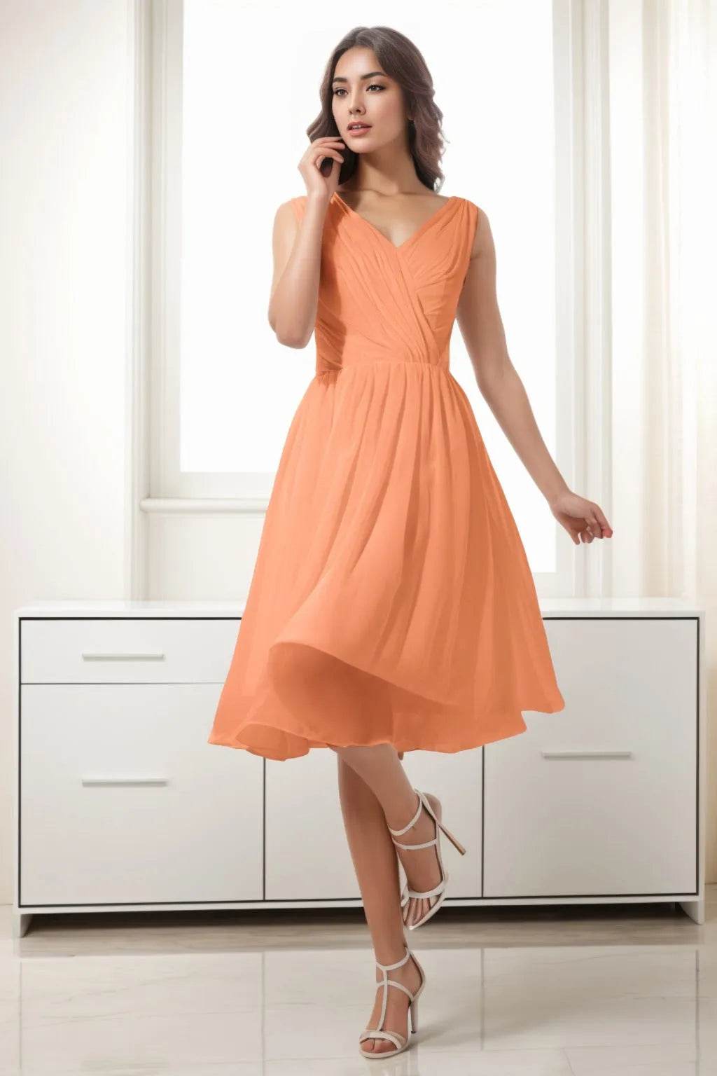 A-Line Tea Length Chiffon Homecoming Dresses CS0528 - COCOMELODY