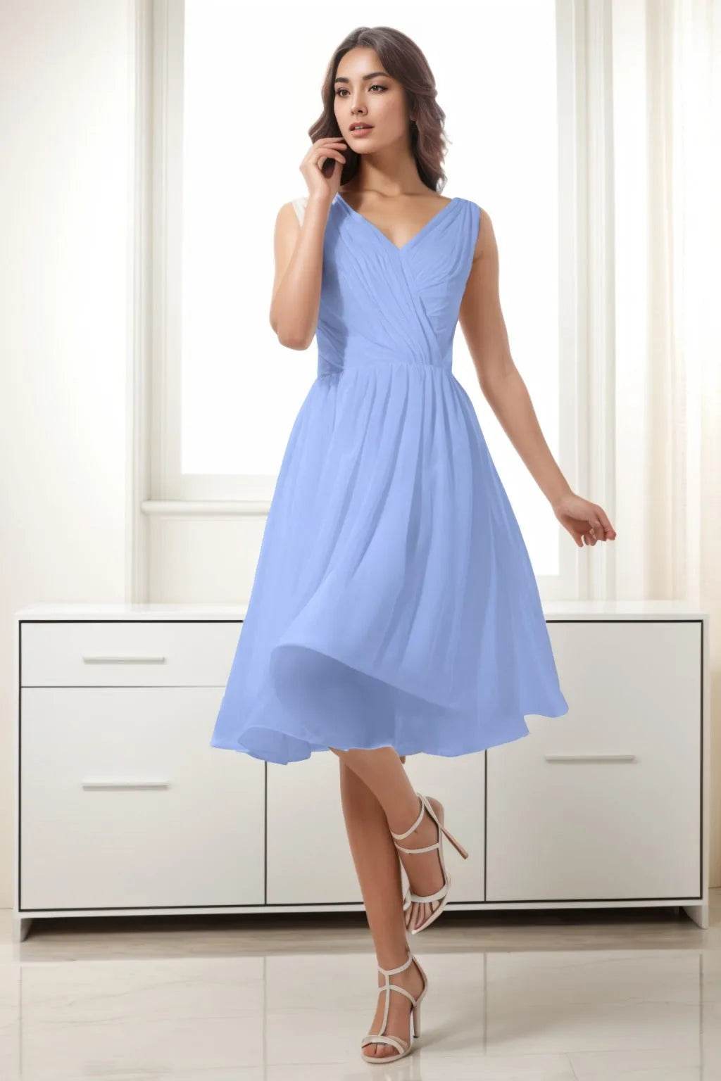 A-Line Tea Length Chiffon Homecoming Dresses CS0528 - COCOMELODY