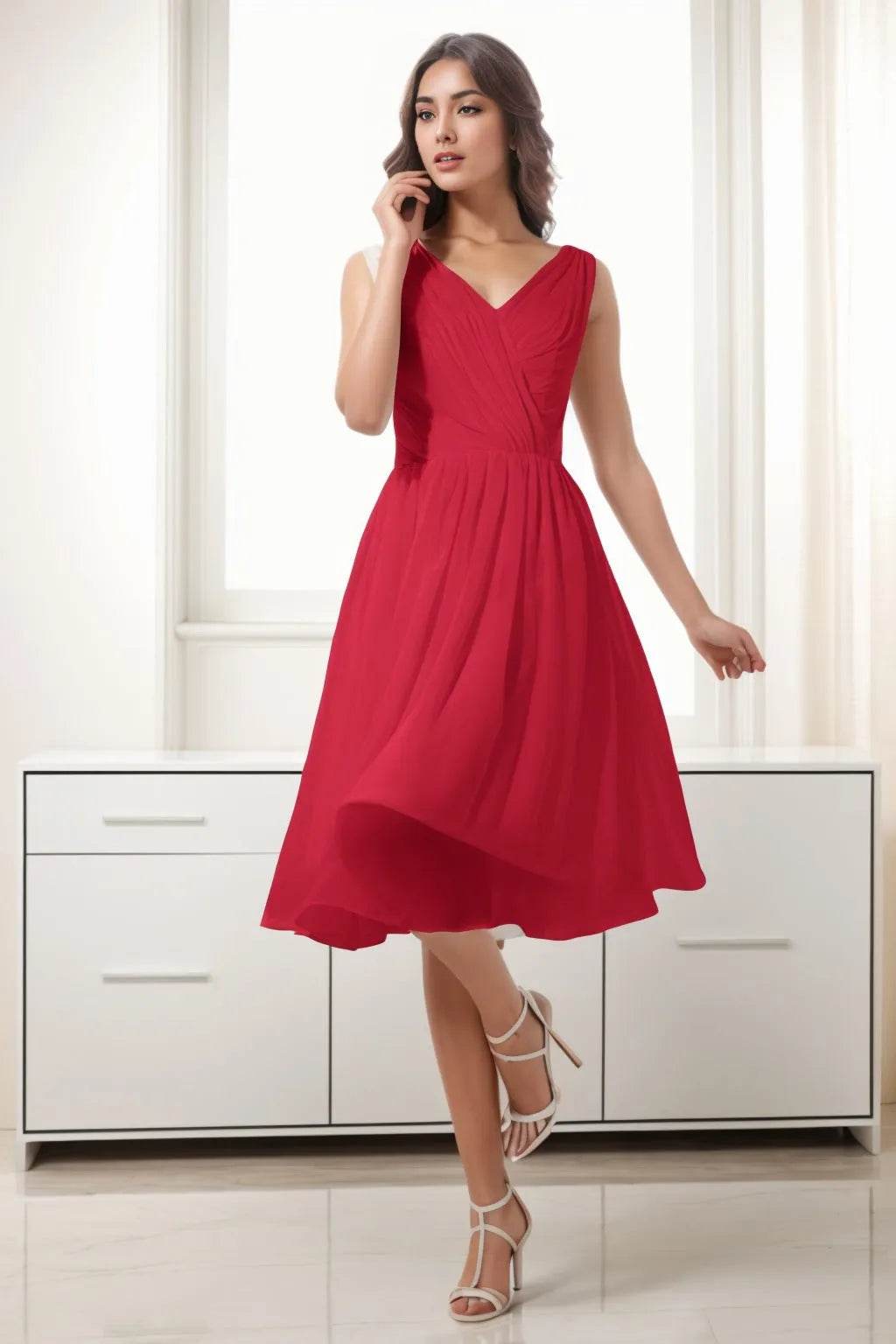 A-Line Tea Length Chiffon Homecoming Dresses CS0528 - COCOMELODY