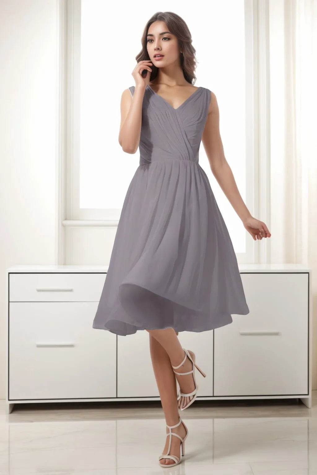 A-Line Tea Length Chiffon Homecoming Dresses CS0528 - COCOMELODY