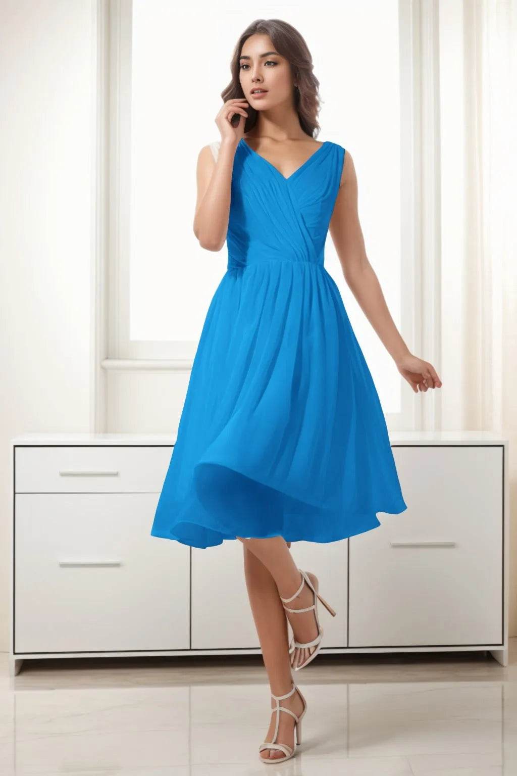 A-Line Tea Length Chiffon Homecoming Dresses CS0528 - COCOMELODY