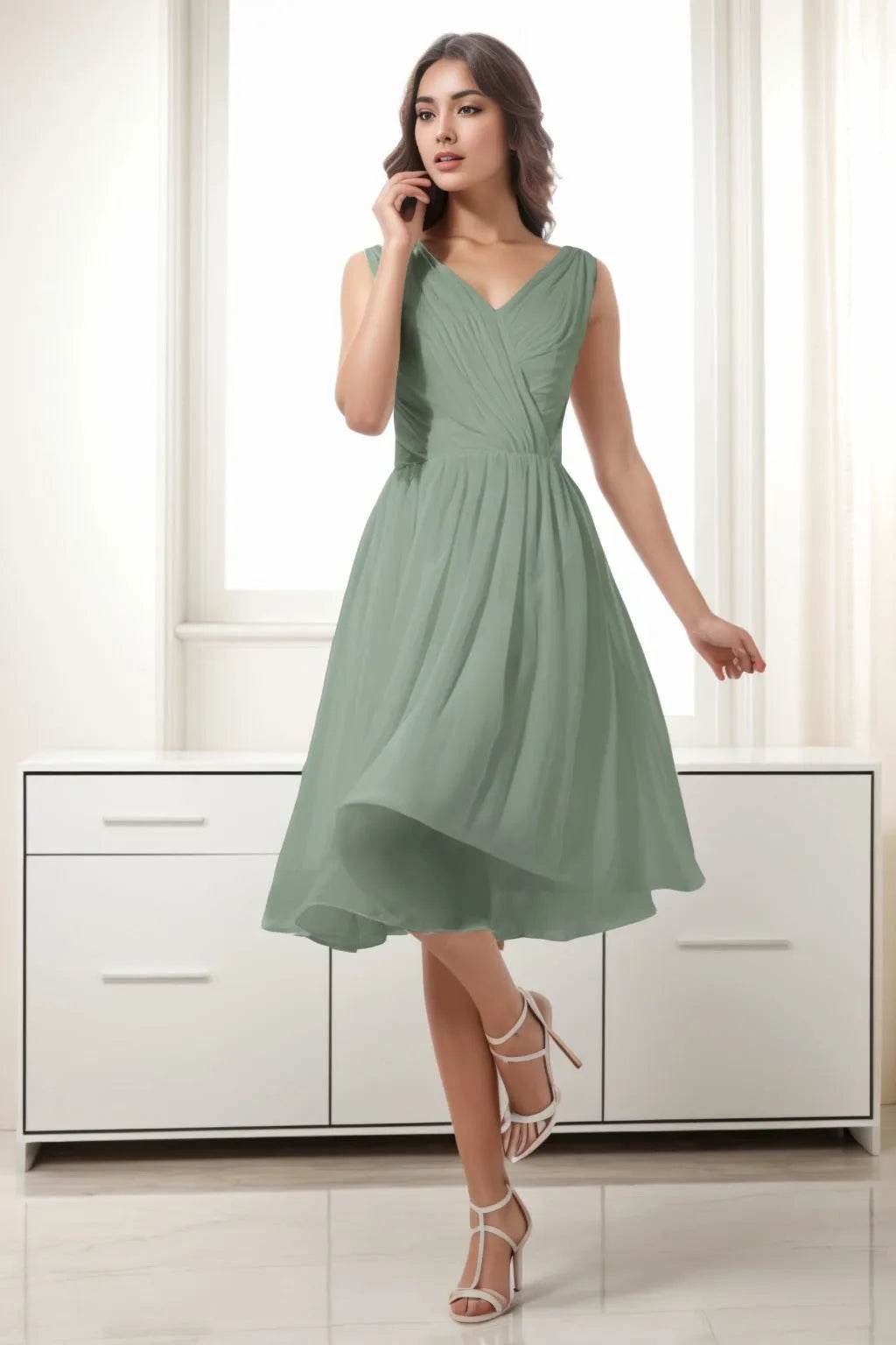 A-Line Tea Length Chiffon Homecoming Dresses CS0528 - COCOMELODY