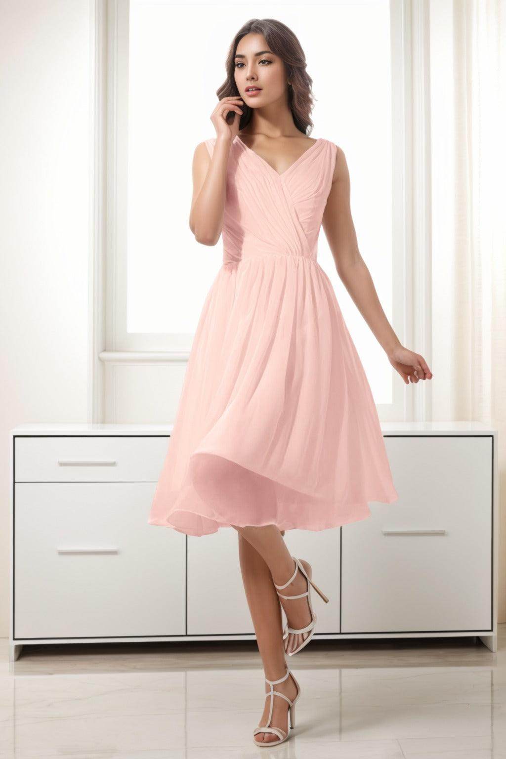 A-Line Tea Length Chiffon Homecoming Dresses CS0528 - COCOMELODY
