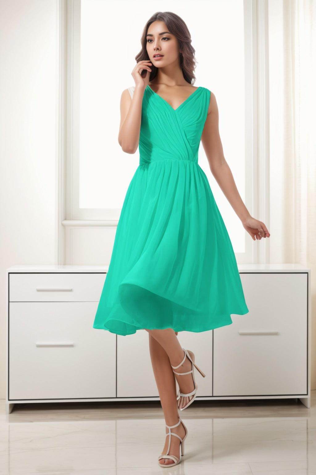 A-Line Tea Length Chiffon Homecoming Dresses CS0528 - COCOMELODY