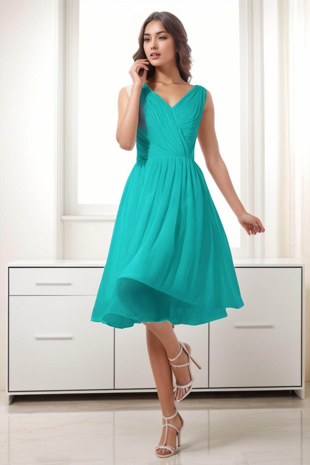 A-Line Tea Length Chiffon Homecoming Dresses CS0528 - COCOMELODY