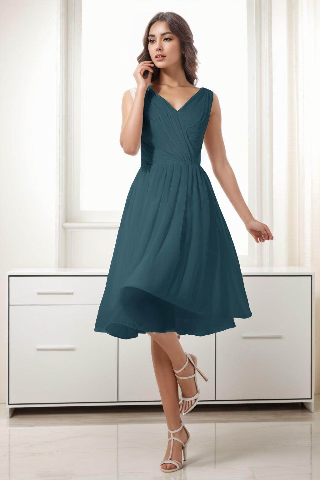 A-Line Tea Length Chiffon Homecoming Dresses CS0528 - COCOMELODY