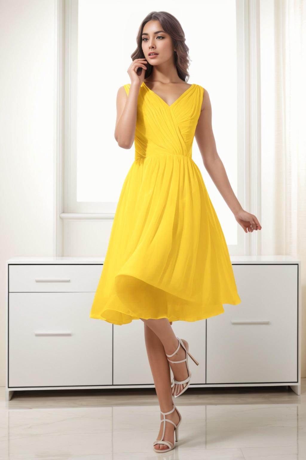 A-Line Tea Length Chiffon Homecoming Dresses CS0528 - COCOMELODY