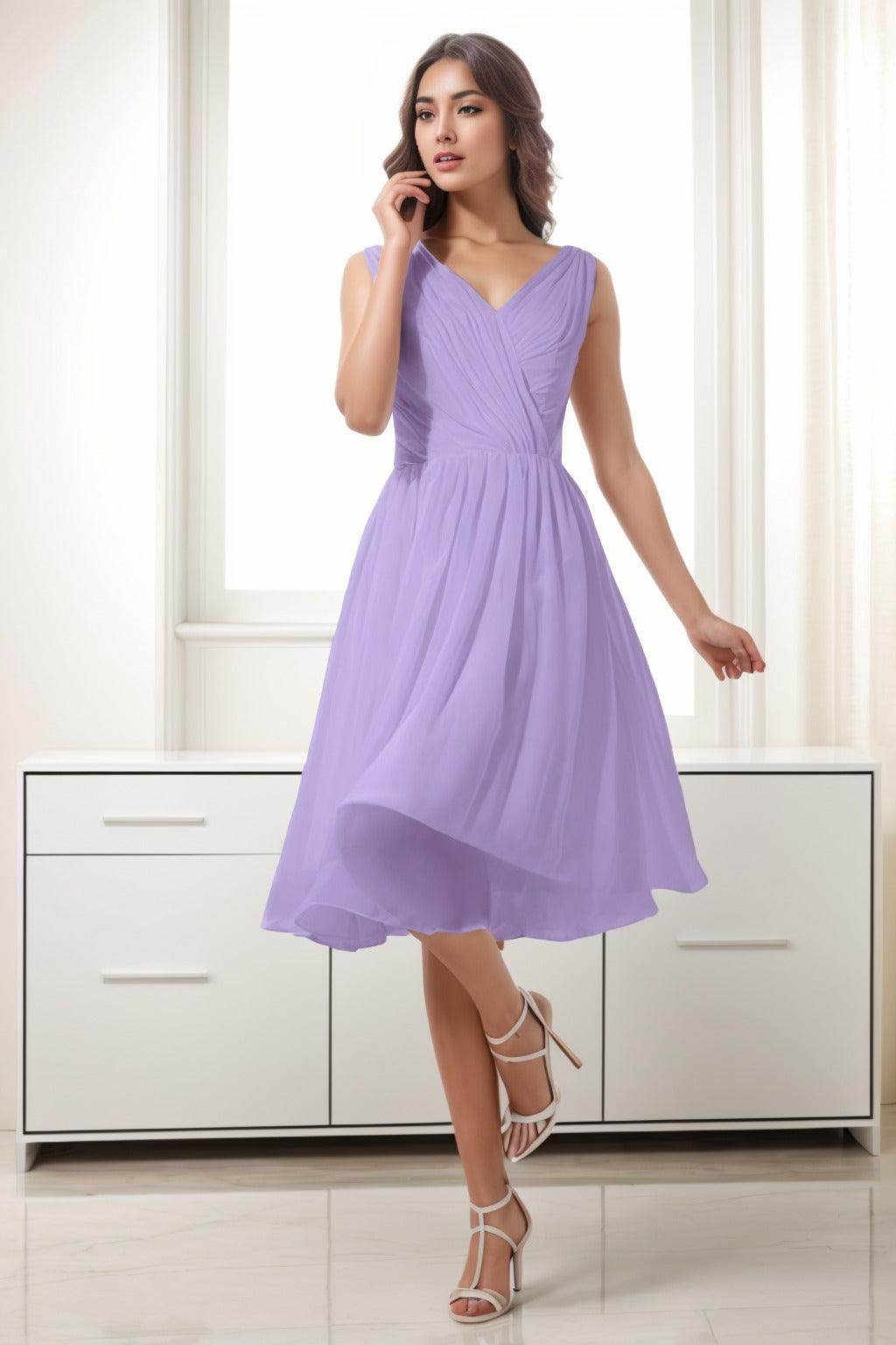 A-Line Tea Length Chiffon Homecoming Dresses CS0528 - COCOMELODY