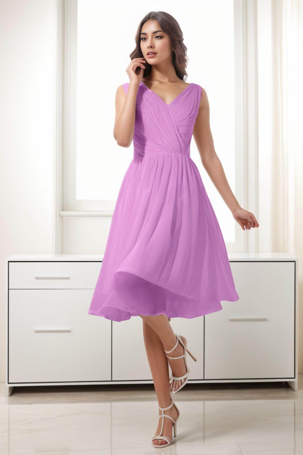 A-Line Tea Length Chiffon Homecoming Dresses CS0528 - COCOMELODY