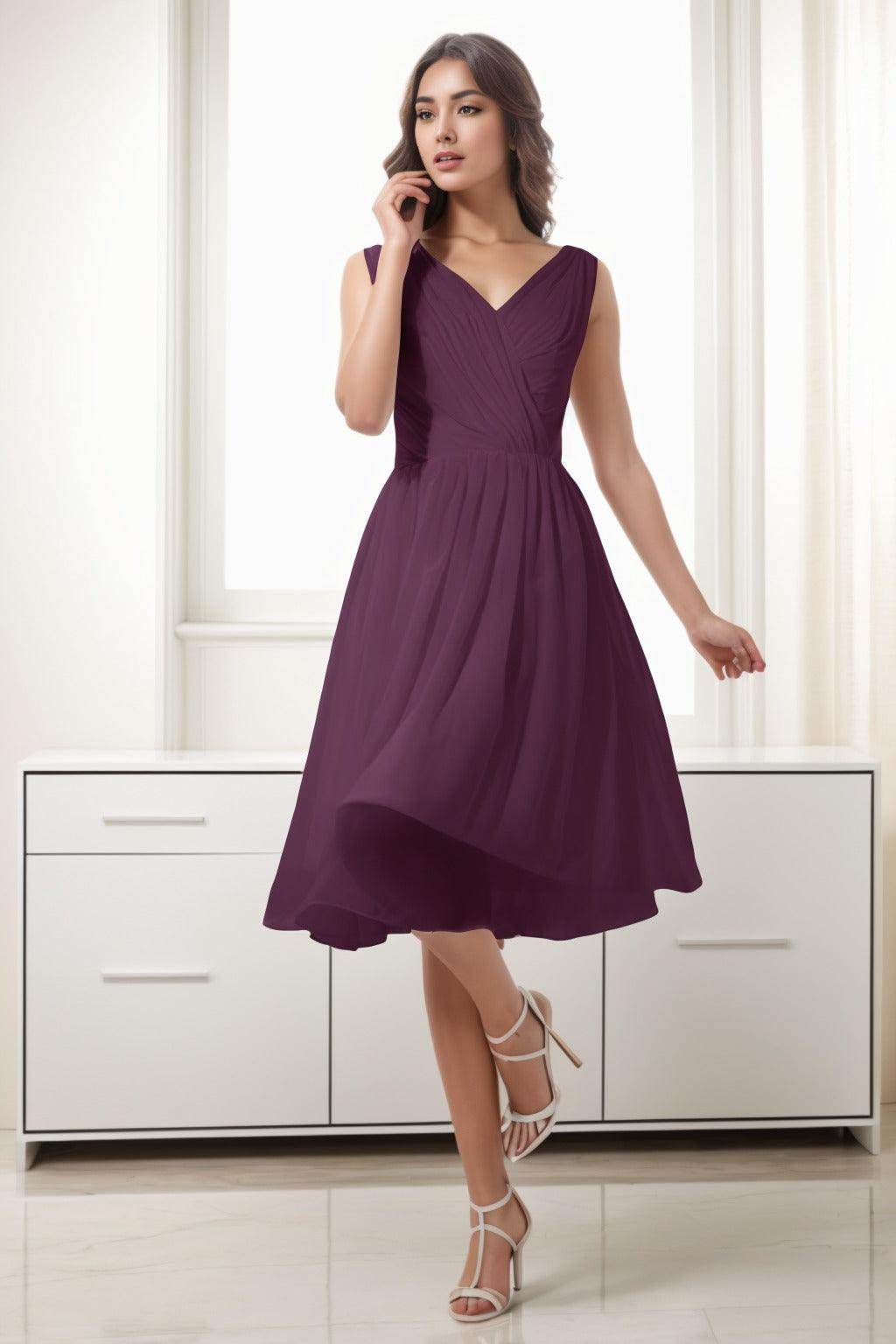 A-Line Tea Length Chiffon Homecoming Dresses CS0528 - COCOMELODY