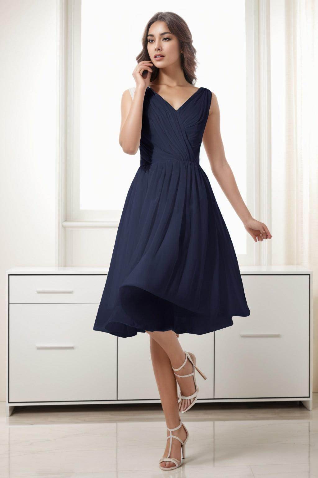 A-Line Tea Length Chiffon Homecoming Dresses CS0528 - COCOMELODY