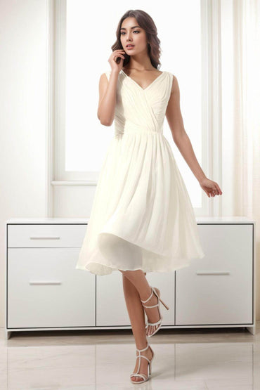 A-Line Tea Length Chiffon Homecoming Dresses CS0528 - COCOMELODY
