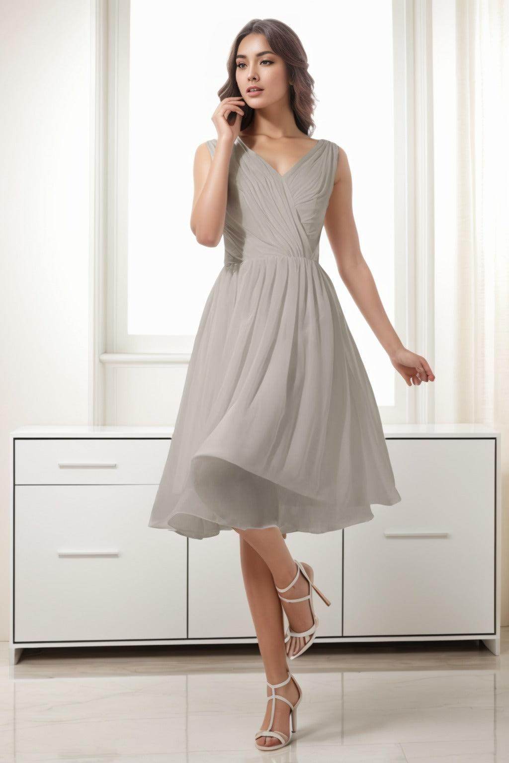A-Line Tea Length Chiffon Homecoming Dresses CS0528 - COCOMELODY