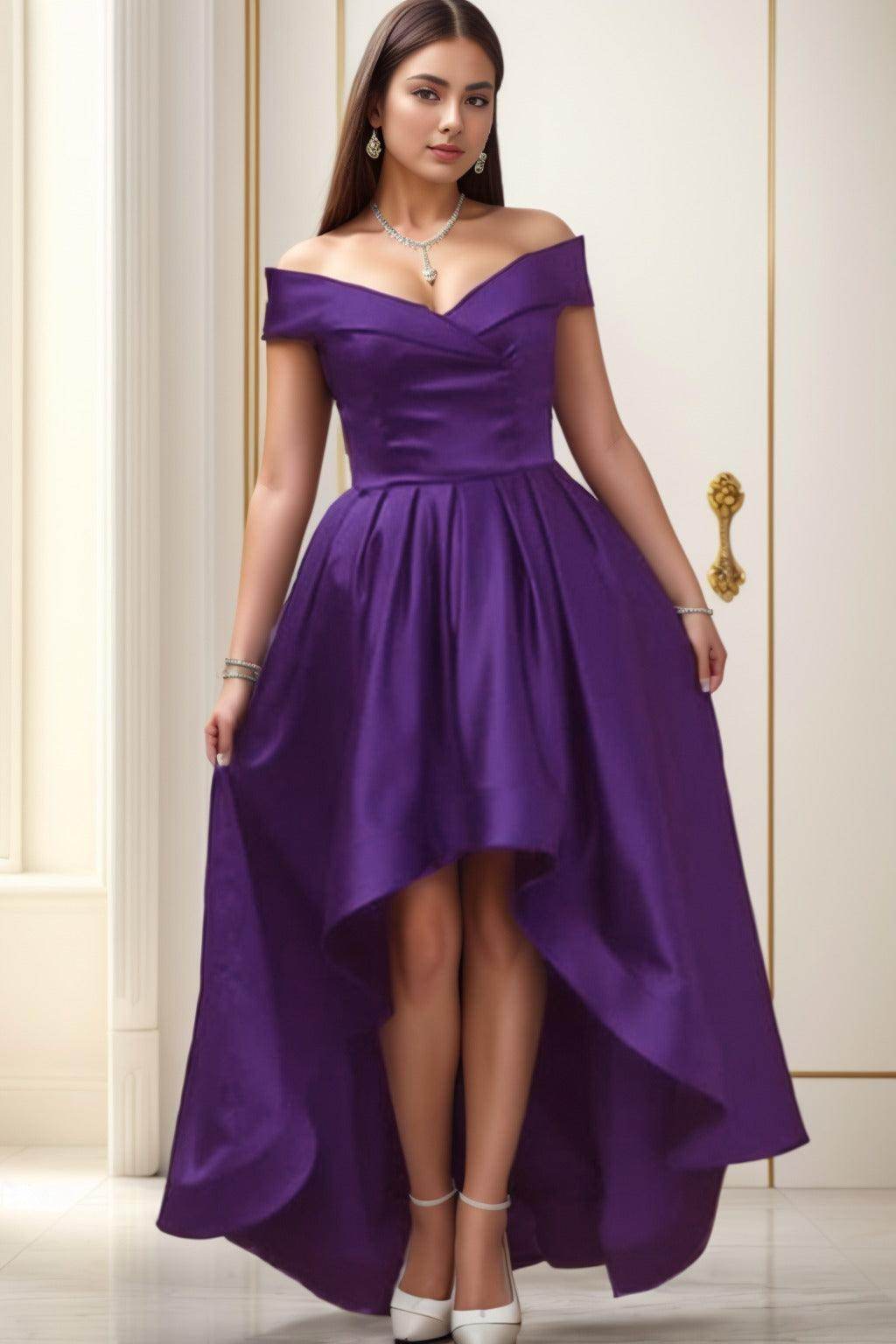 Asymmetrical High-Low Satin Homecoming Dresses CS0529 - COCOMELODY