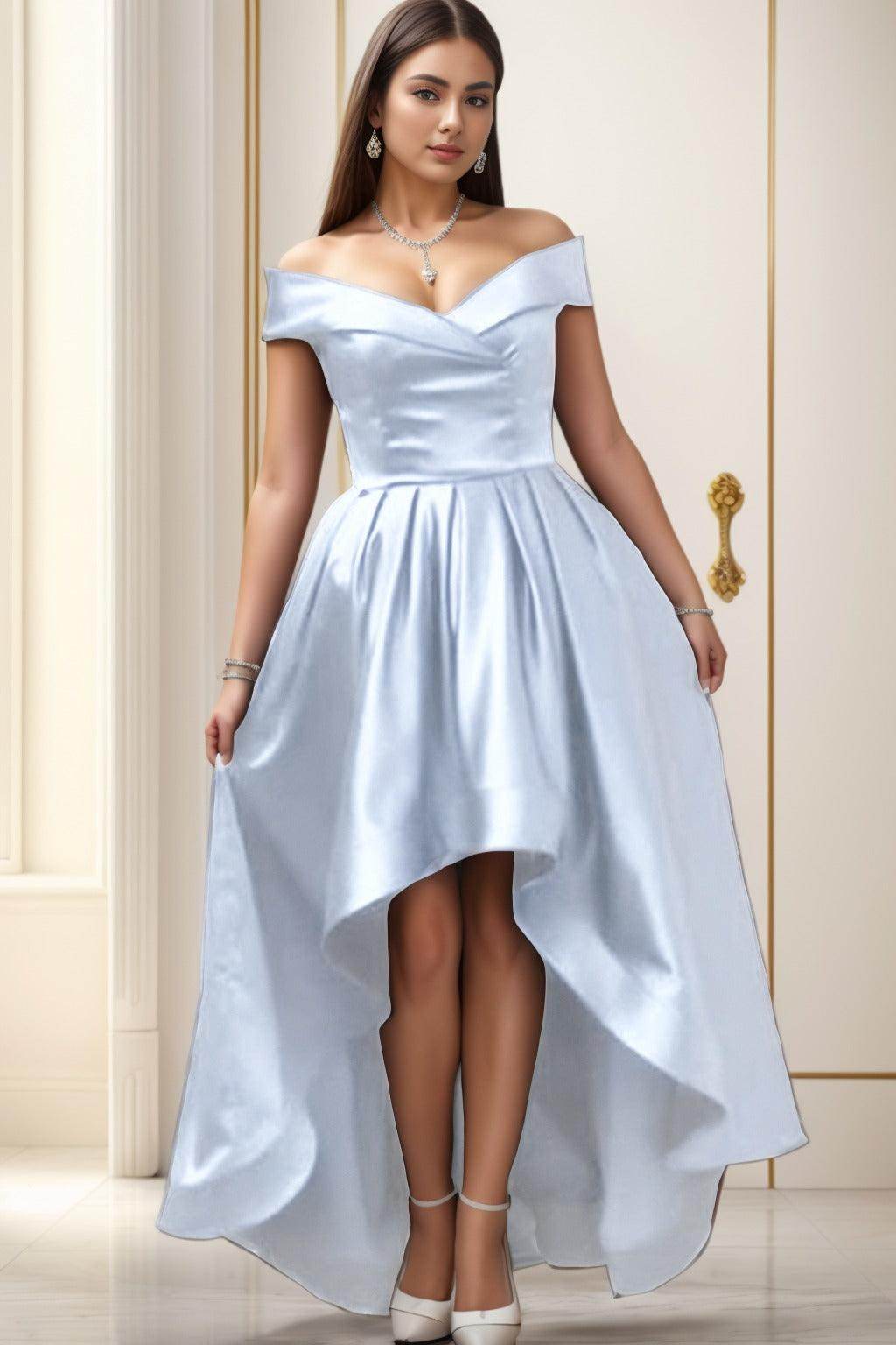 Asymmetrical High-Low Satin Homecoming Dresses CS0529 - COCOMELODY