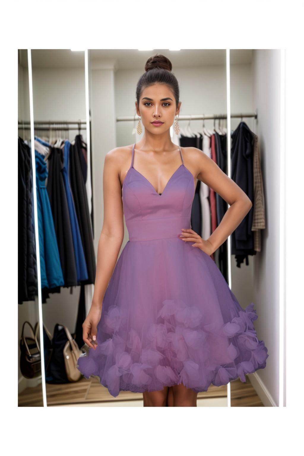 A-Line Knee Length Satin Homecoming Dresses CS0532 - COCOMELODY