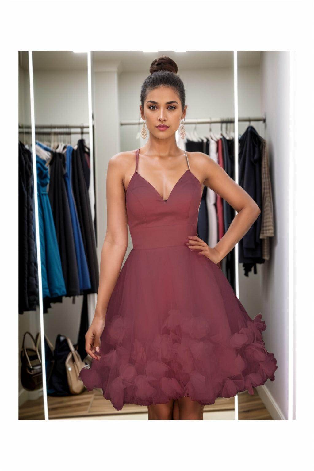 A-Line Knee Length Satin Homecoming Dresses CS0532 - COCOMELODY