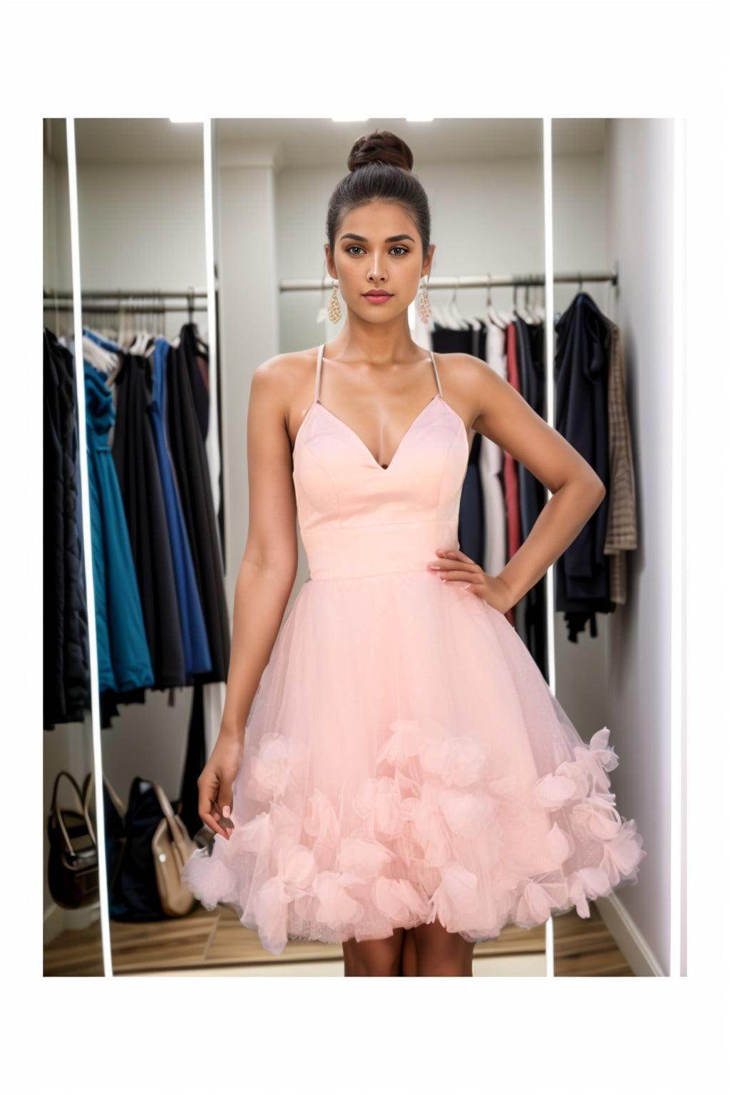 A-Line Knee Length Satin Homecoming Dresses CS0532 - COCOMELODY