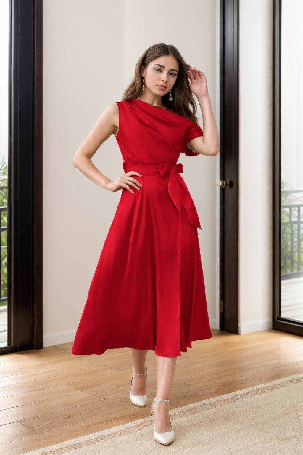 Sheath-Column Tea Length Silk-Like Graduation Dresses CS0540 - COCOMELODY