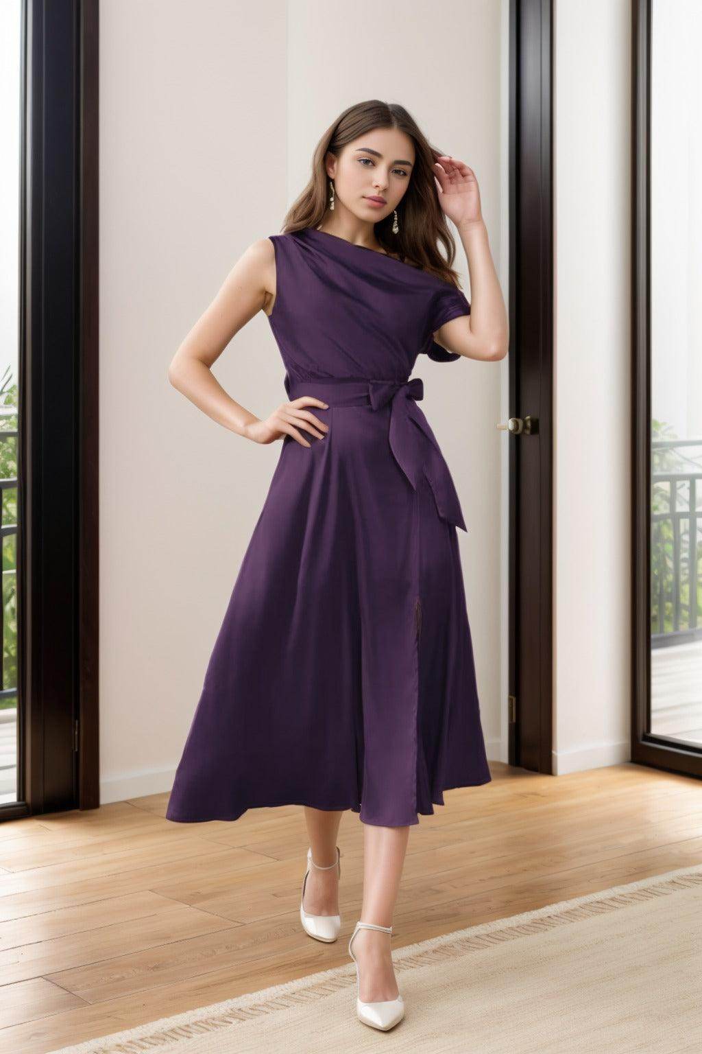 Sheath-Column Tea Length Silk-Like Graduation Dresses CS0540 - COCOMELODY