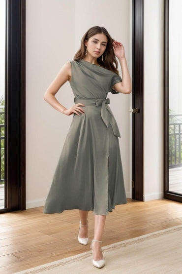 Sheath-Column Tea Length Silk-Like Graduation Dresses CS0540 - COCOMELODY