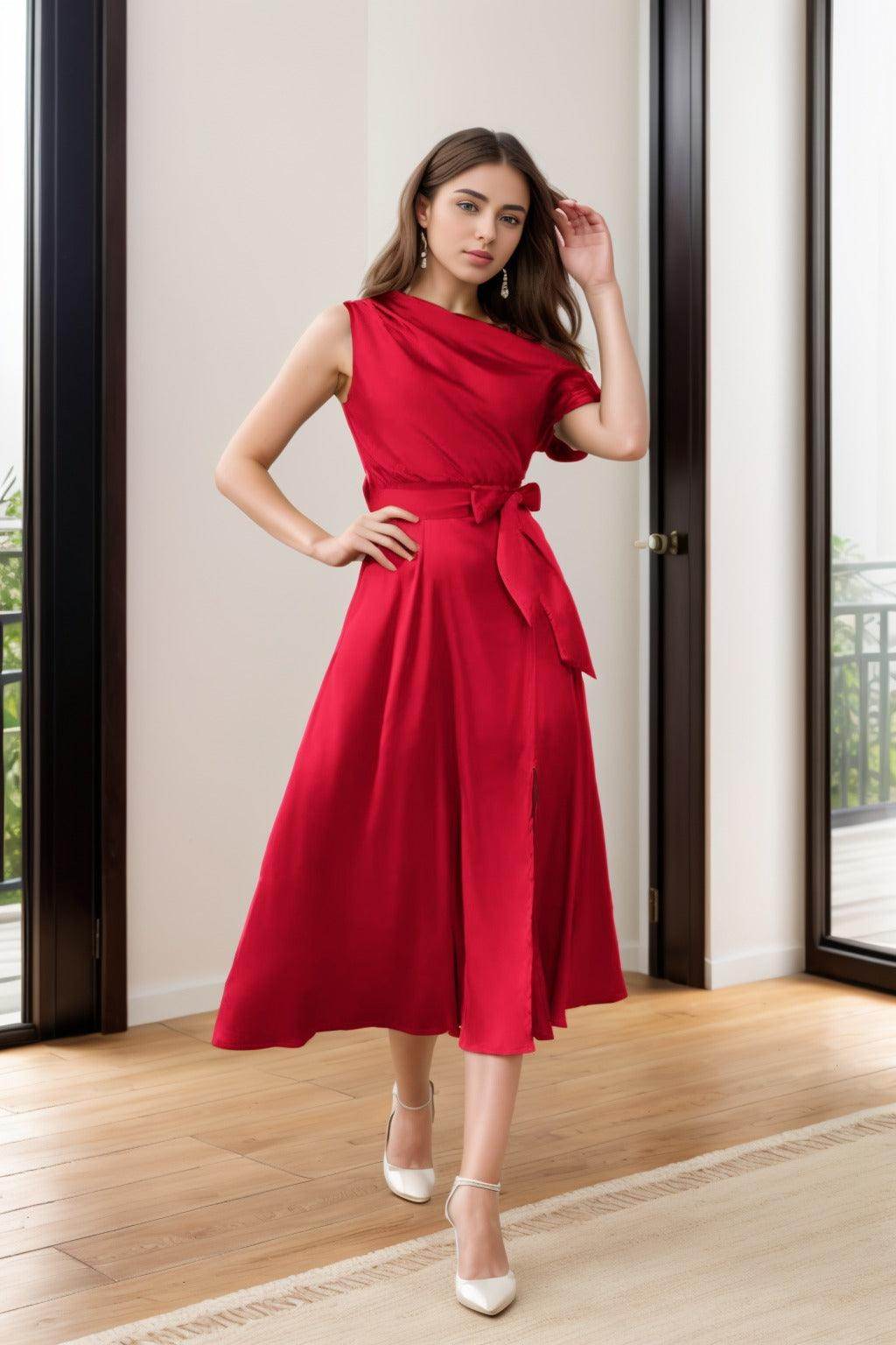 Sheath-Column Tea Length Silk-Like Graduation Dresses CS0540 - COCOMELODY