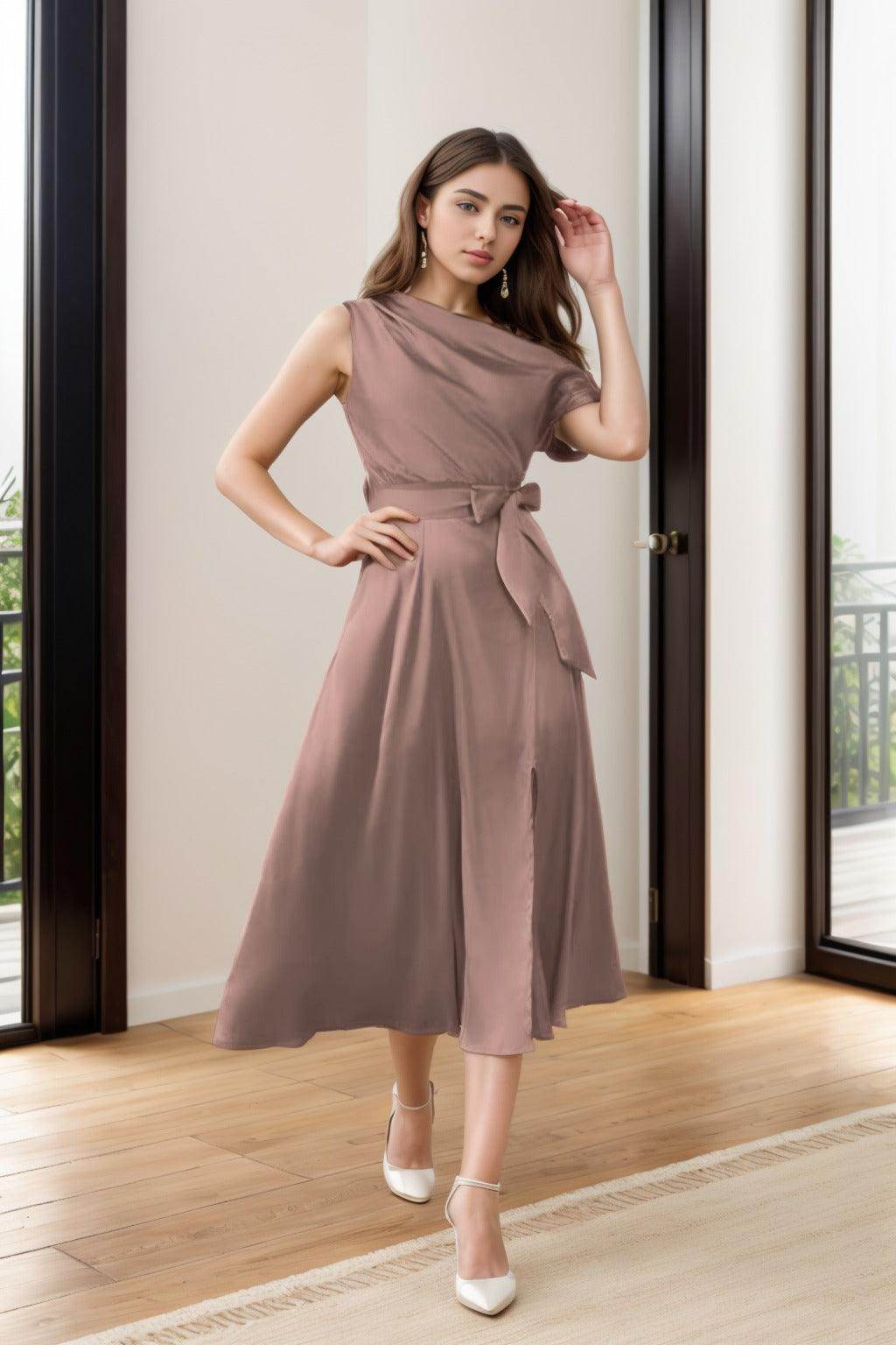 Sheath-Column Tea Length Silk-Like Graduation Dresses CS0540 - COCOMELODY
