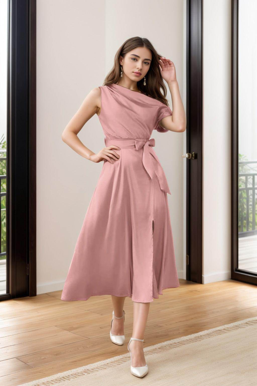 Sheath-Column Tea Length Silk-Like Graduation Dresses CS0540 - COCOMELODY