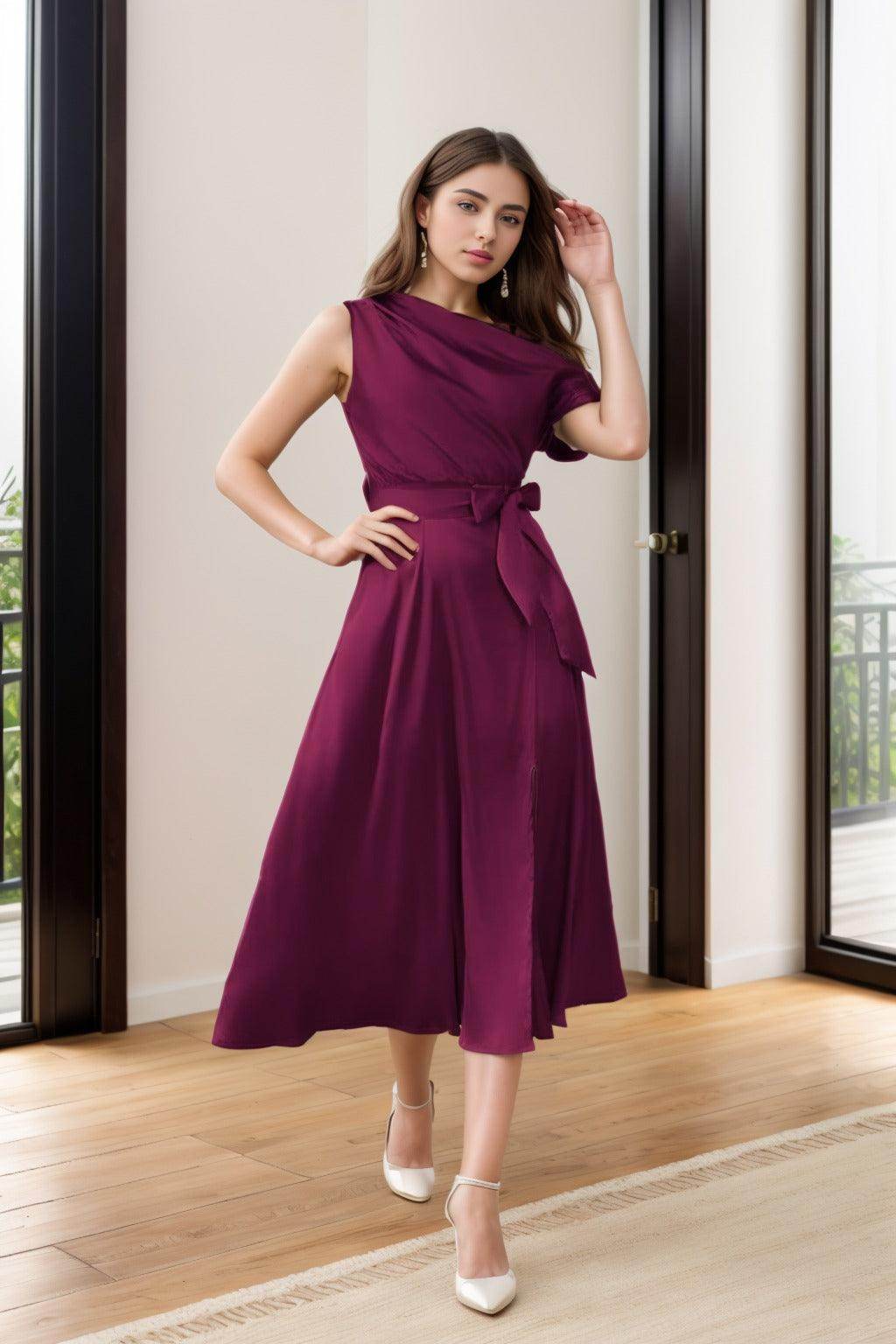 Sheath-Column Tea Length Silk-Like Graduation Dresses CS0540 - COCOMELODY