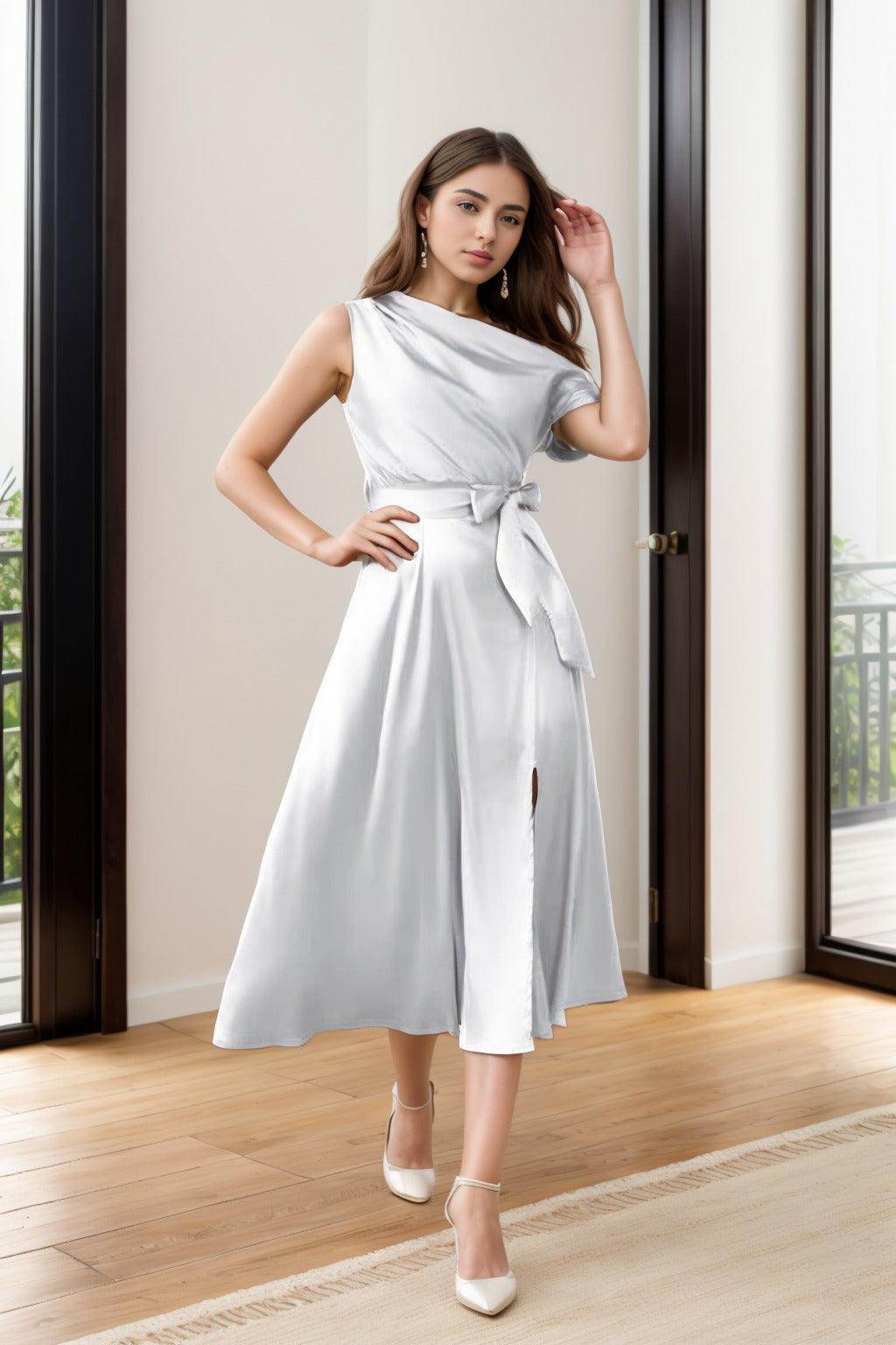 Sheath-Column Tea Length Silk-Like Graduation Dresses CS0540 - COCOMELODY