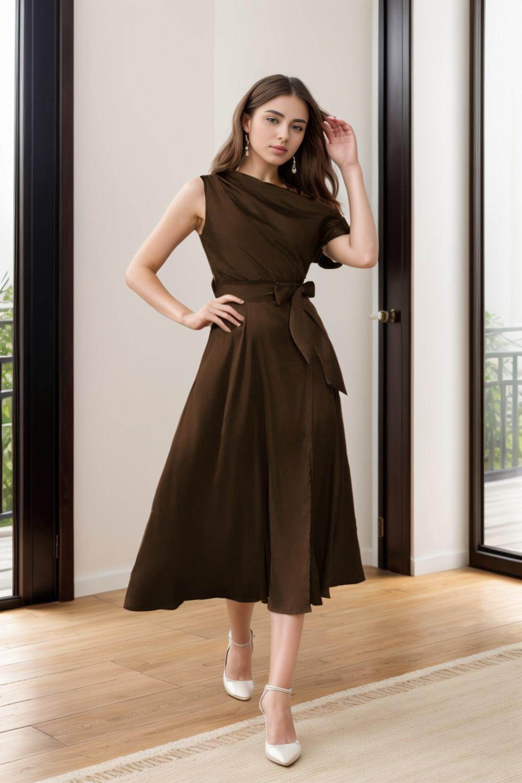 Sheath-Column Tea Length Silk-Like Graduation Dresses CS0540 - COCOMELODY