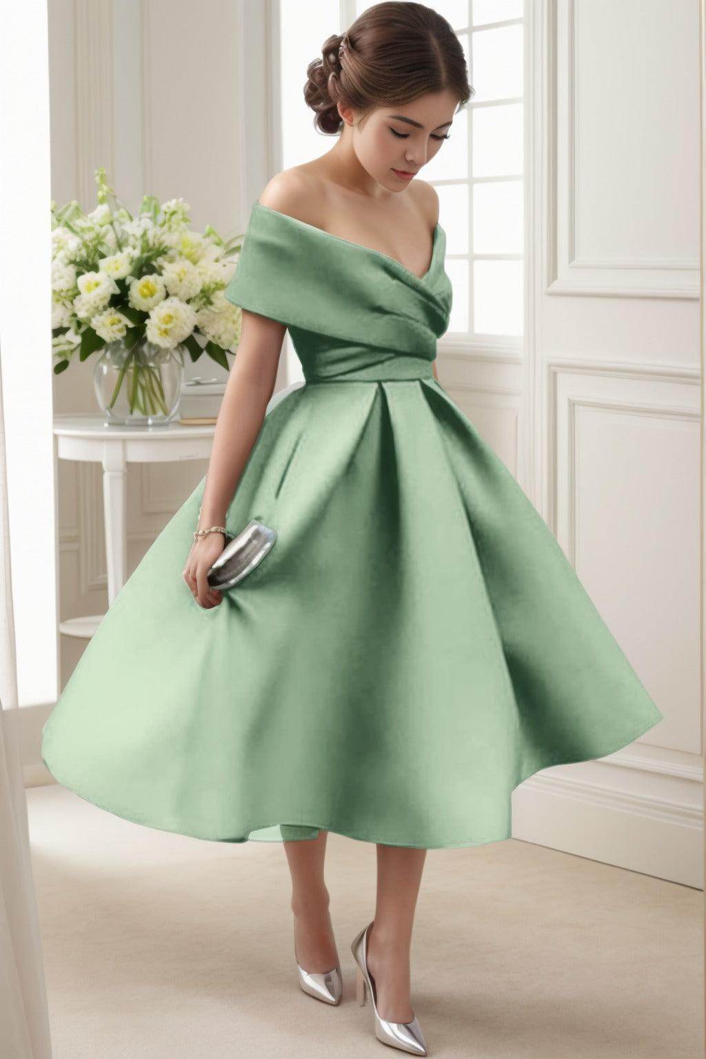 A-Line Tea Length Satin Graduation Dresses CS0556 - COCOMELODY