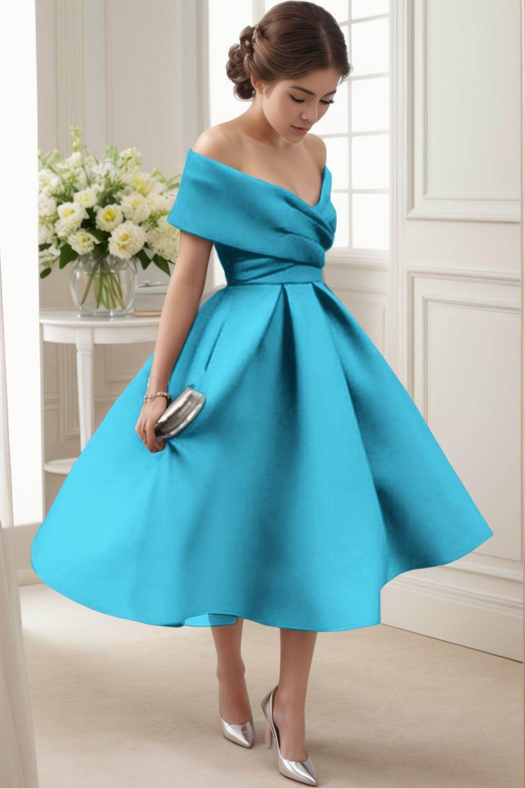 A-Line Tea Length Satin Graduation Dresses CS0556 - COCOMELODY