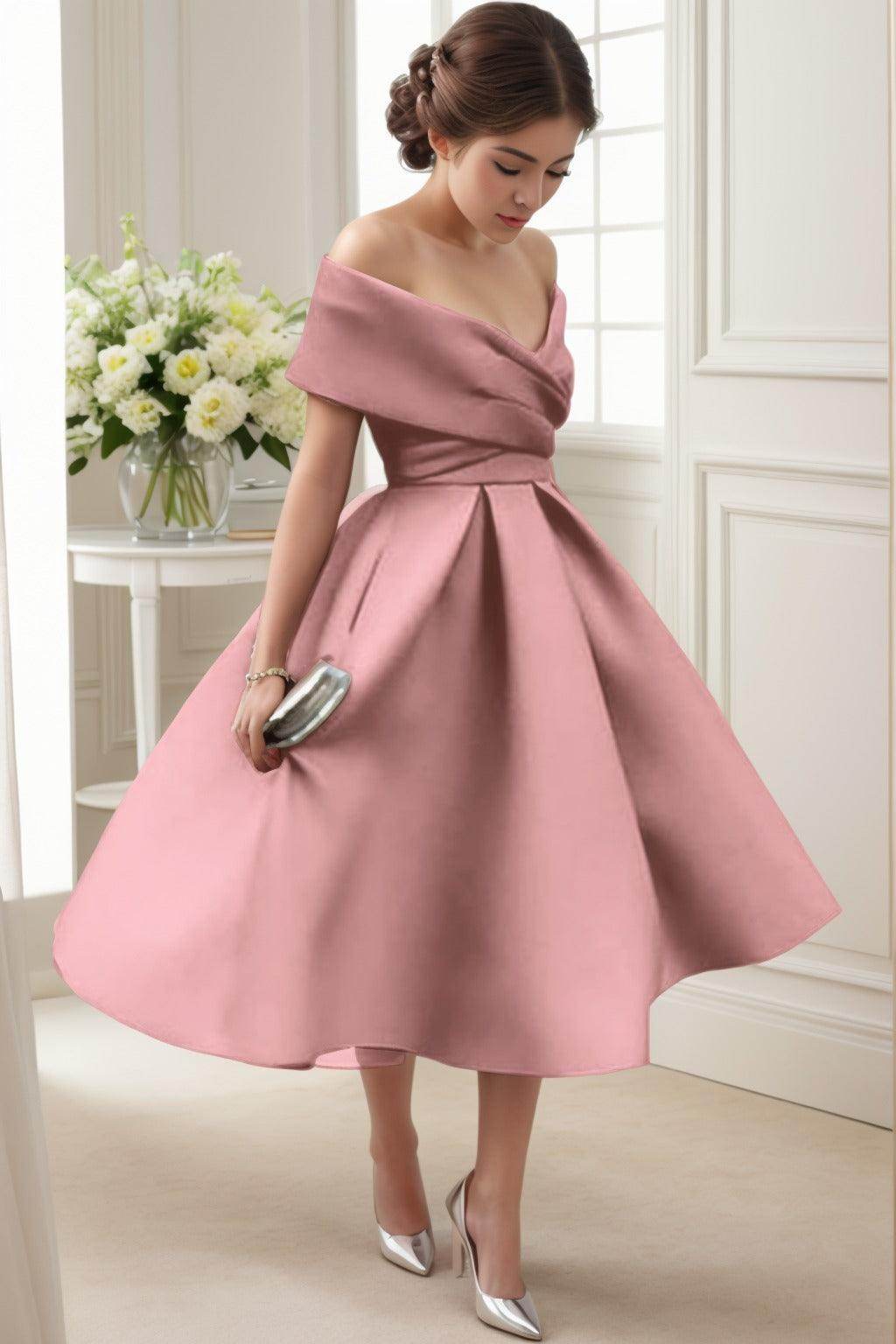 A-Line Tea Length Satin Graduation Dresses CS0556 - COCOMELODY