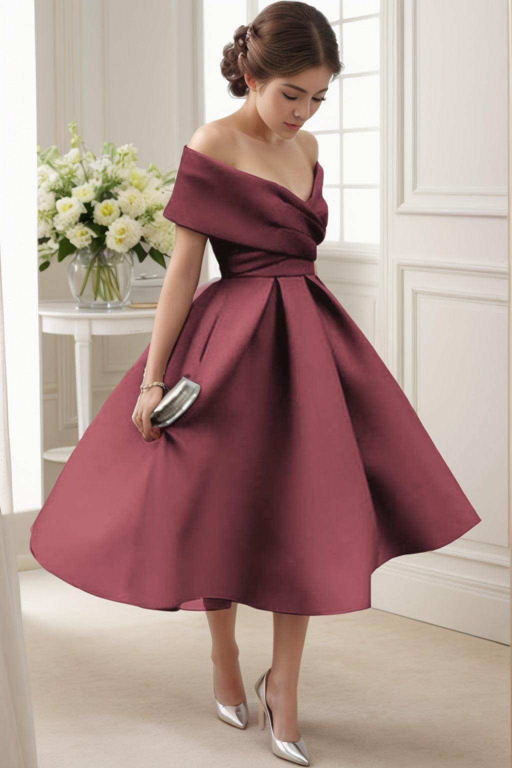 A-Line Tea Length Satin Graduation Dresses CS0556 - COCOMELODY