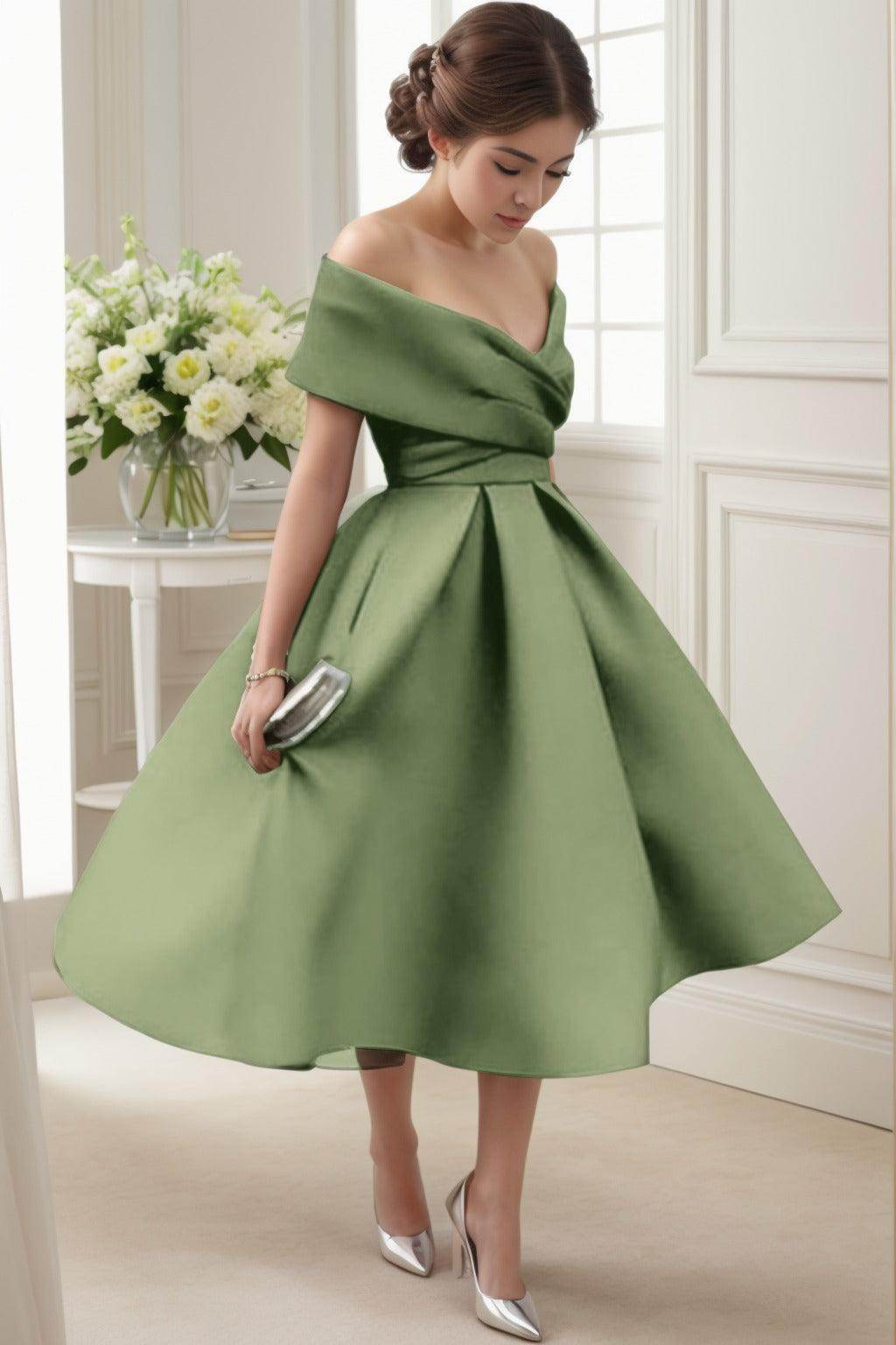 A-Line Tea Length Satin Graduation Dresses CS0556 - COCOMELODY