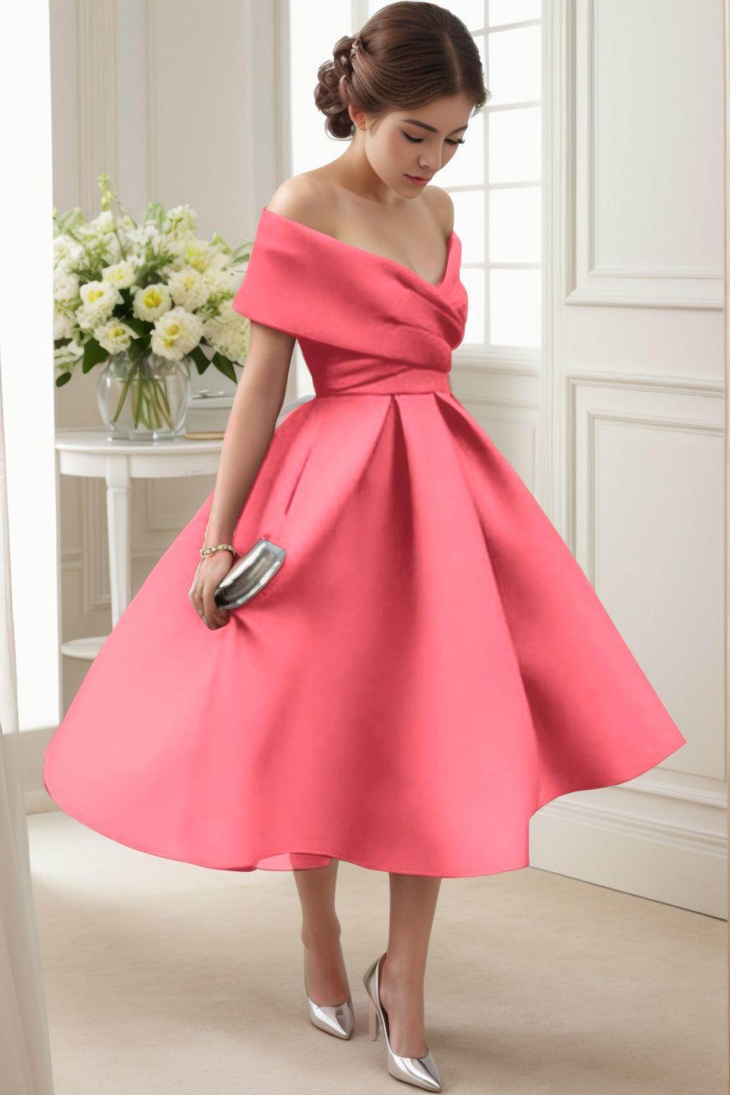 A-Line Tea Length Satin Graduation Dresses CS0556 - COCOMELODY