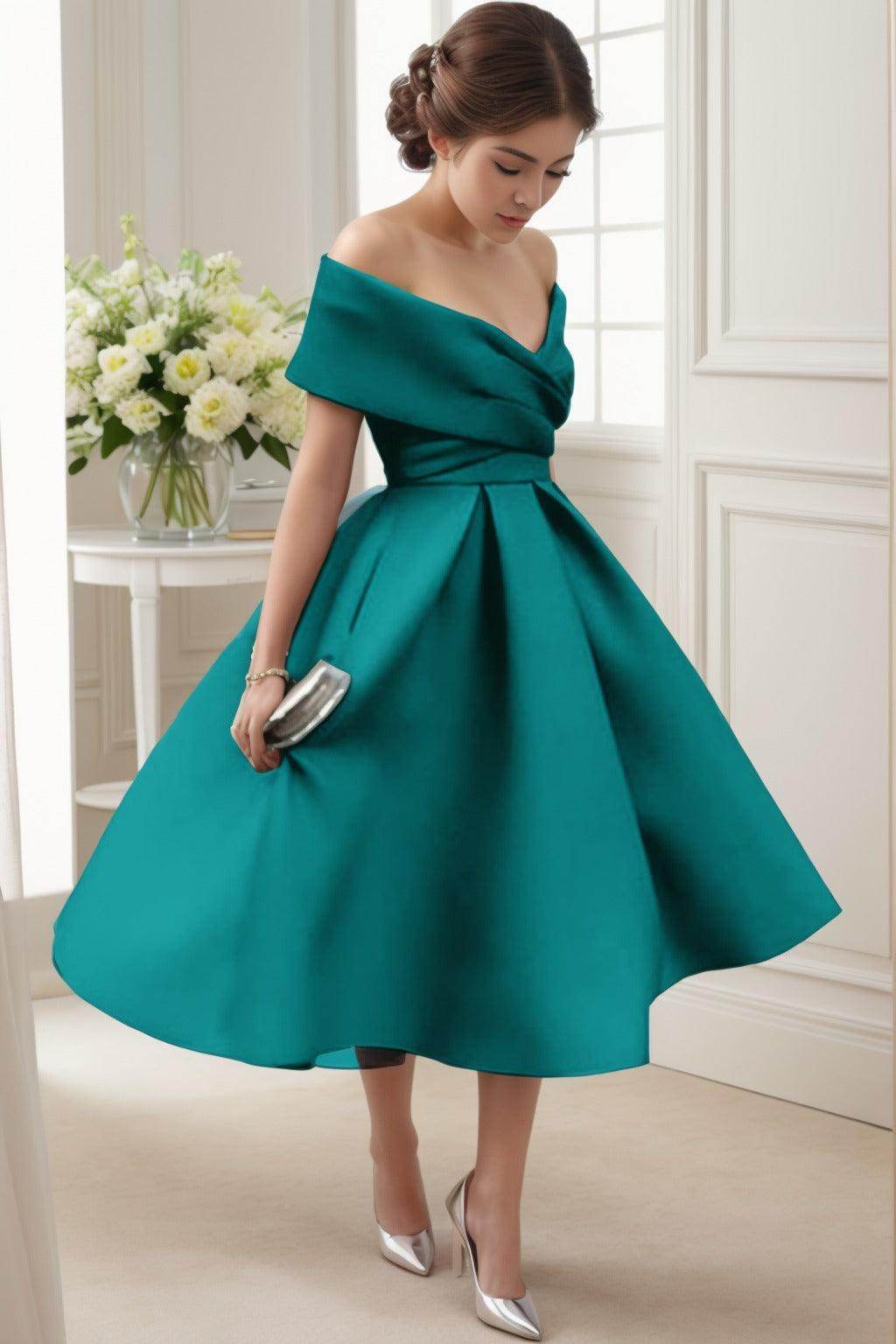 A-Line Tea Length Satin Graduation Dresses CS0556 - COCOMELODY