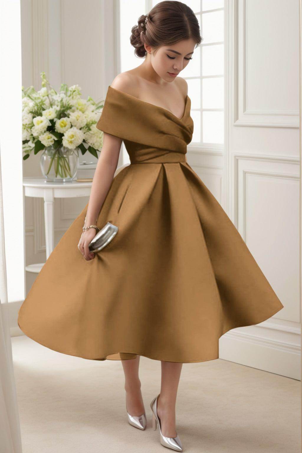 A-Line Tea Length Satin Graduation Dresses CS0556 - COCOMELODY