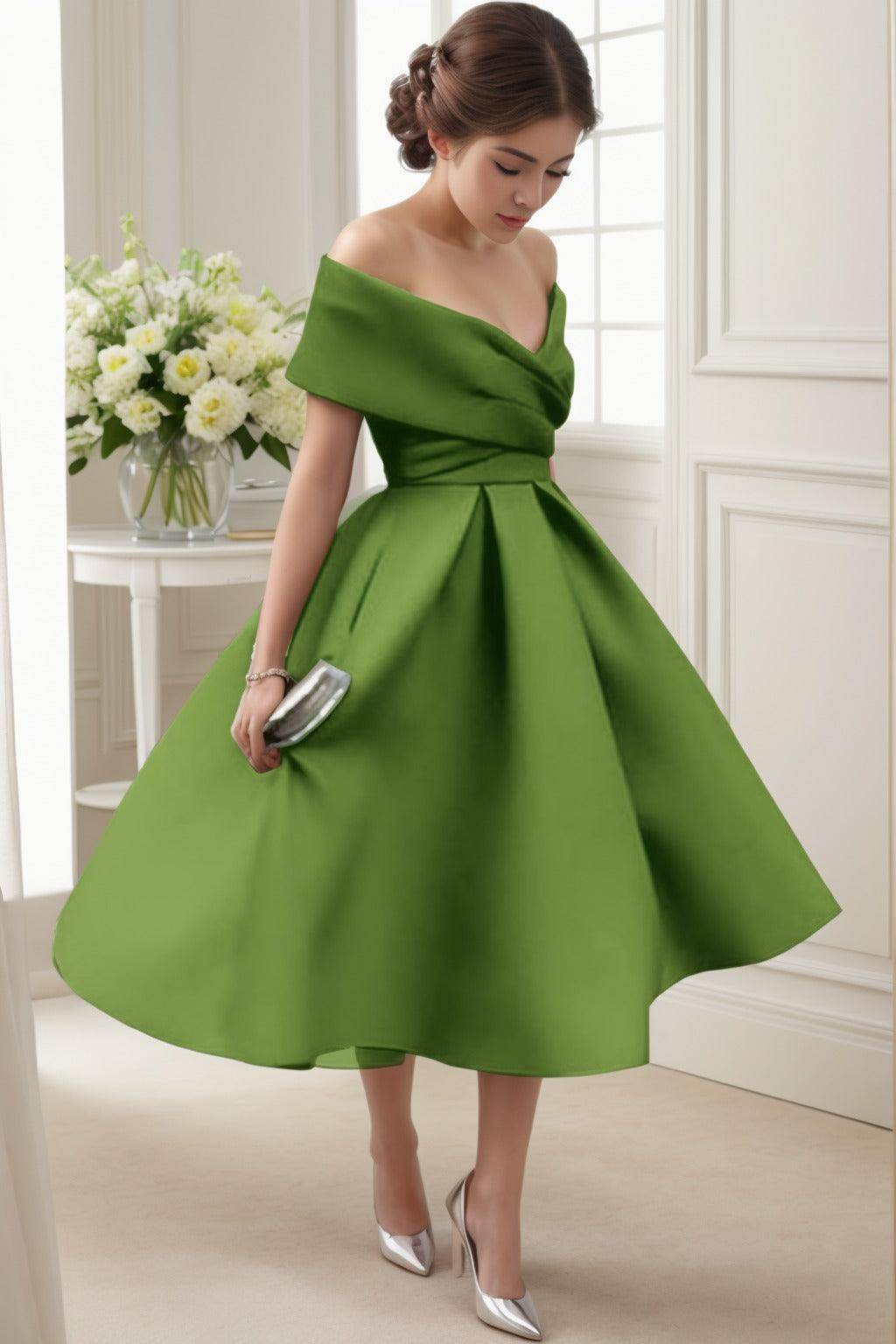 A-Line Tea Length Satin Graduation Dresses CS0556 - COCOMELODY