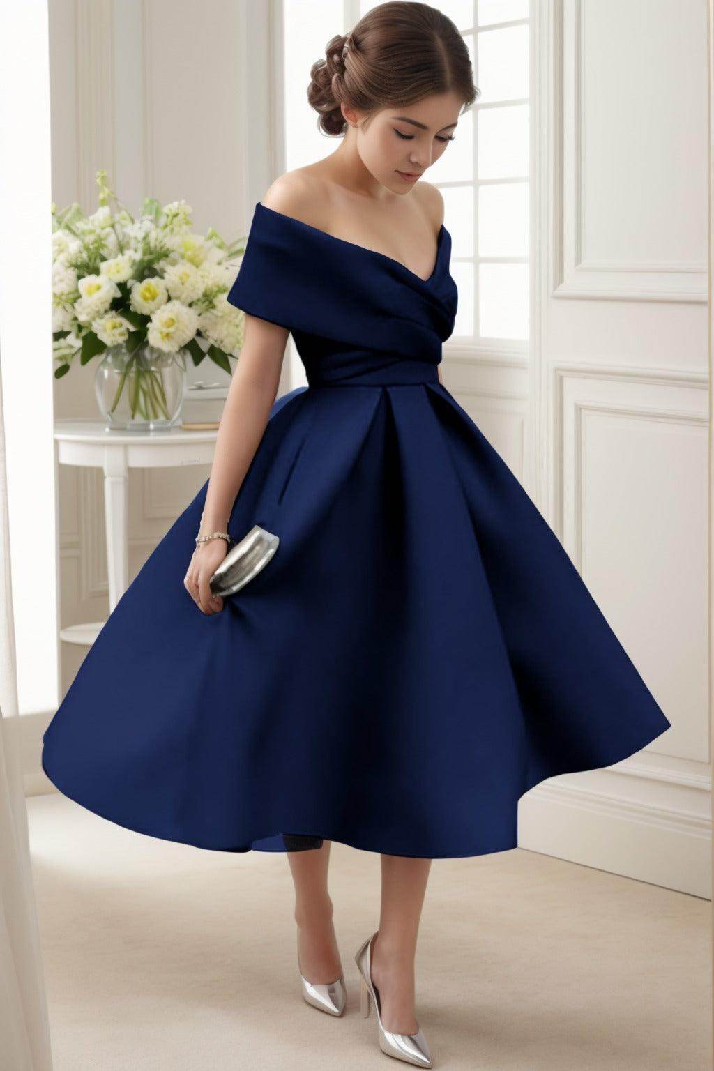 A-Line Tea Length Satin Graduation Dresses CS0556 - COCOMELODY
