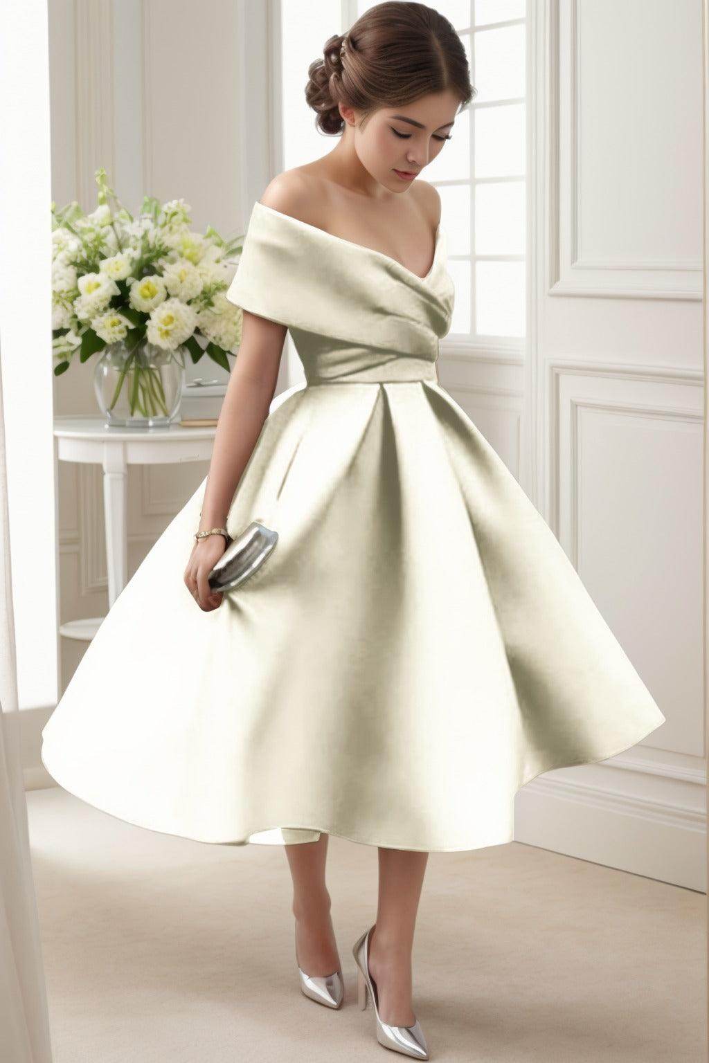 A-Line Tea Length Satin Graduation Dresses CS0556 - COCOMELODY