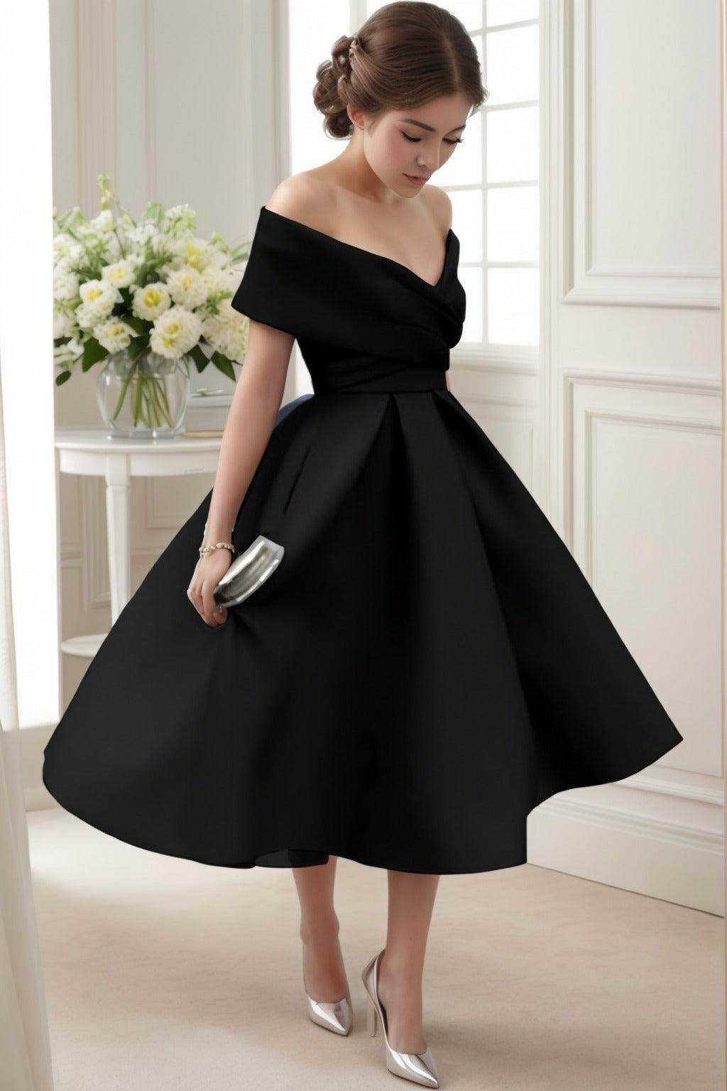A-Line Tea Length Satin Graduation Dresses CS0556 - COCOMELODY