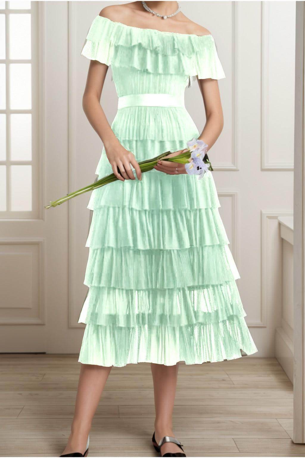 A-Line Tea Length Tulle Graduation Dresses CS0557 - COCOMELODY